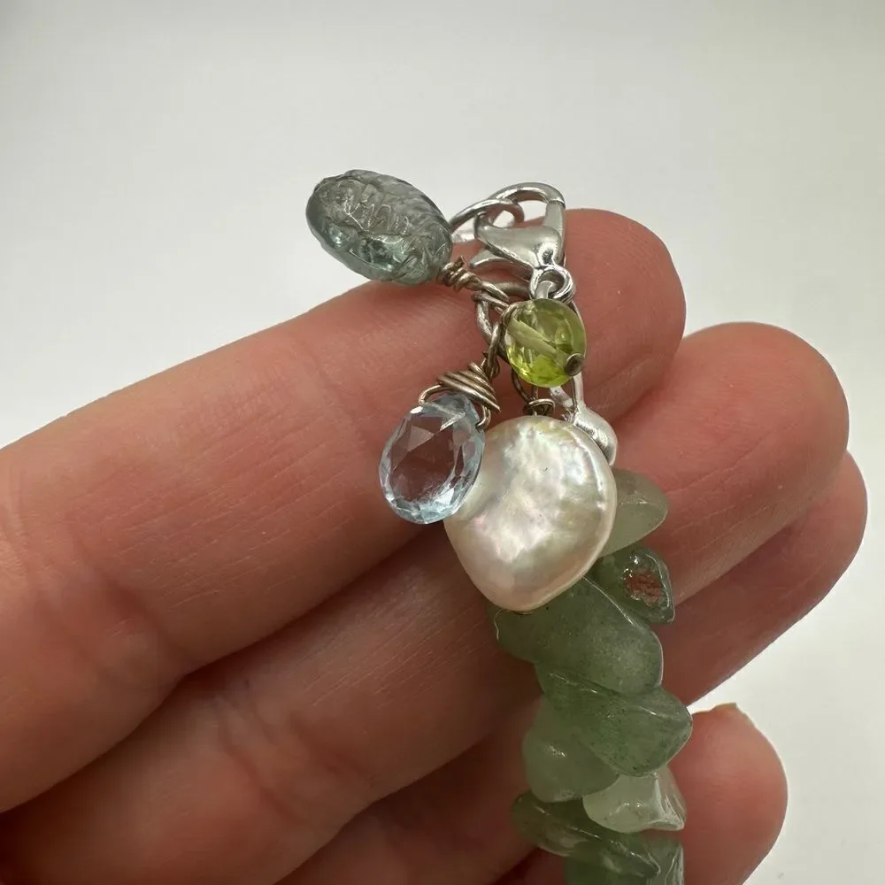 SALE! Genuine aventurine polished chip‎ bracelet with pearl and glass accents!
